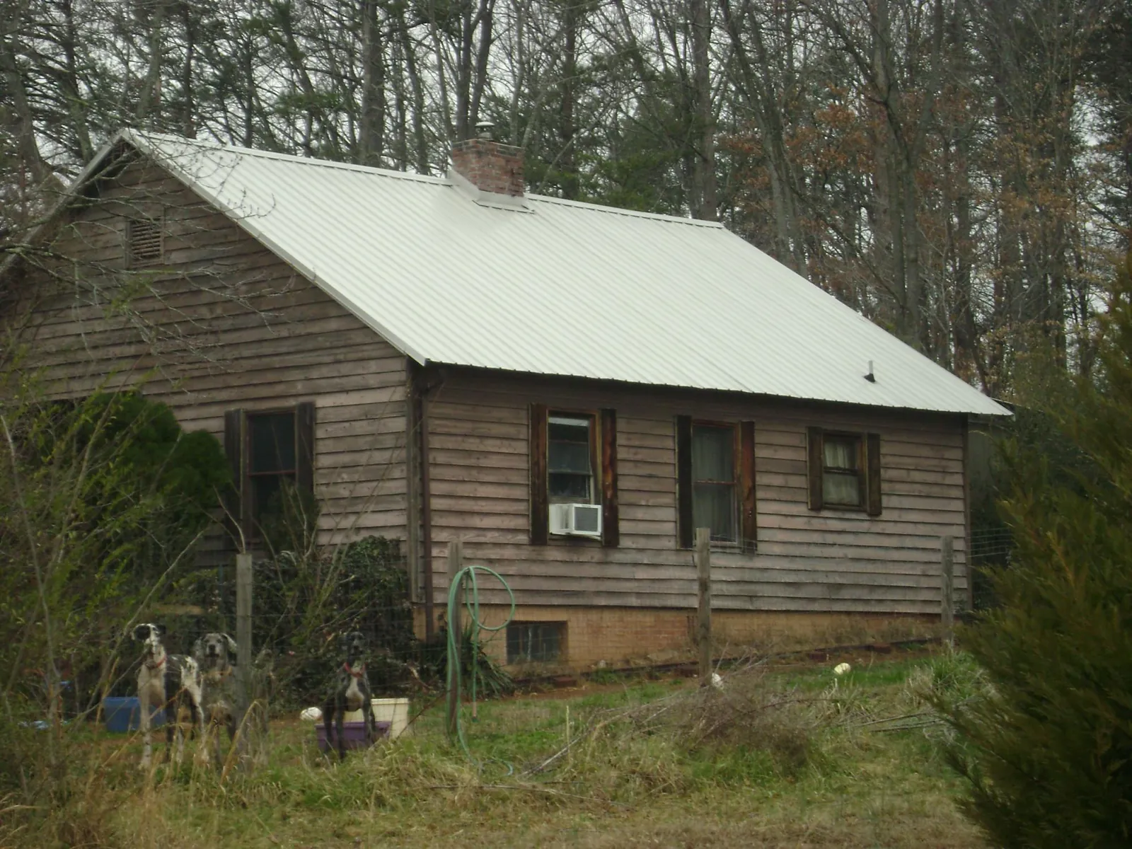 White metal roof on an old wood sided farmhouse, from a Metal Roof Installation job in Eminence
